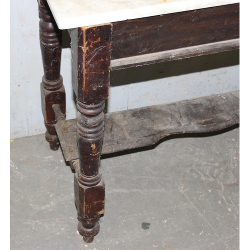 81 - A 19th century stained pine washstand with marble top and tile back, approx 92cm wide