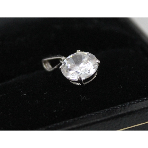 1149 - 9ct white gold mounted solitaire white stone pendant, approx 0.71g gross