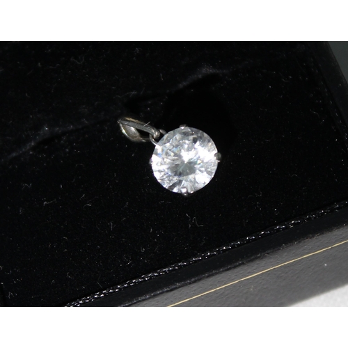 1149 - 9ct white gold mounted solitaire white stone pendant, approx 0.71g gross