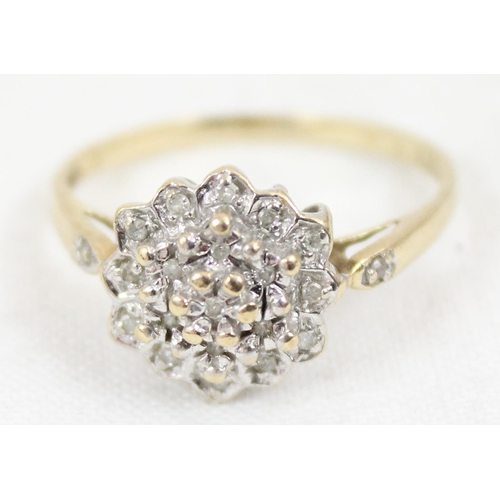 1152 - A 9ct gold and floral set diamond cluster ring, approx size T, approx 2.64g gross