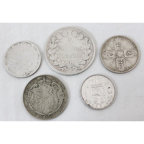 1181 - 5 assorted silver coins to inc an 1831 French 5 Franc, gross weight approx 65.87g