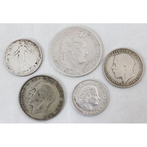 1181 - 5 assorted silver coins to inc an 1831 French 5 Franc, gross weight approx 65.87g