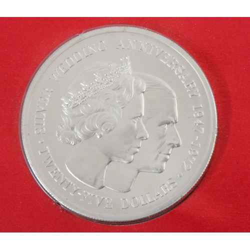 1192 - 1972 sterling silver Cayman Islands $25 coin in original packaging, approx 51.35g gross and a 1972 0... 