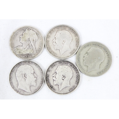 1160 - 5 English full silver half crown coins, all pre 1920, Queen Victoria, Edward VII & George V