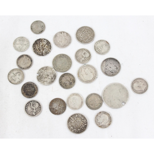 1163 - Qty of assorted mixed British full silver coins, all pre 1920 to inc Charles II & Queen Anne period ... 