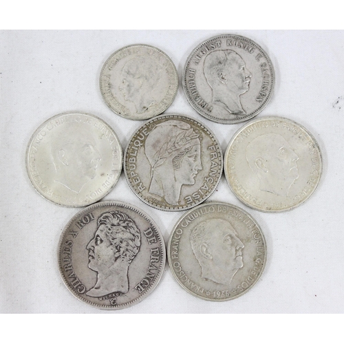 1271A - 7 assorted large world silver coins, all over 80% pure silver, approx 128.28g gross