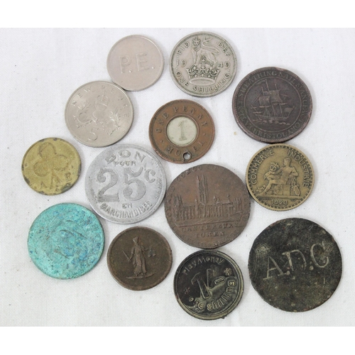 1283A - Qty of assorted interesting coins and tokens and an empty Maundy Money leather box