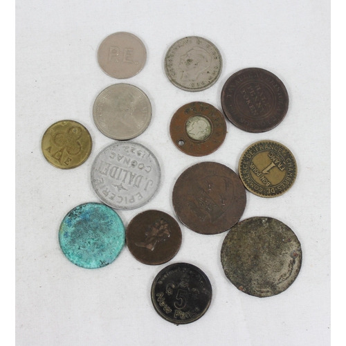 1283A - Qty of assorted interesting coins and tokens and an empty Maundy Money leather box