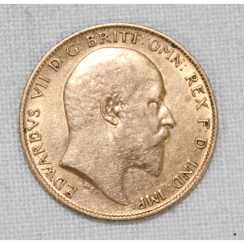 1293b - 1907 Edward VII 22ct gold half sovereign coin, London Mint