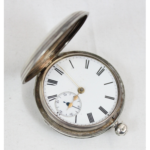 1347 - A silver cased half hunter pocket watch, case marked for London 1929, fusee movement marked for West... 