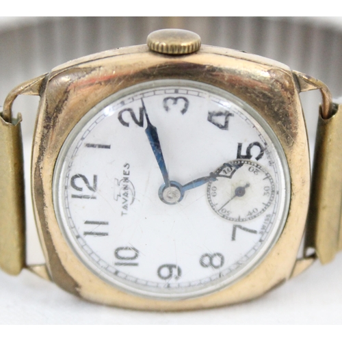 1348 - A vintage Tavannes Swiss made wristwatch in gold plated case and later expanding metal strap