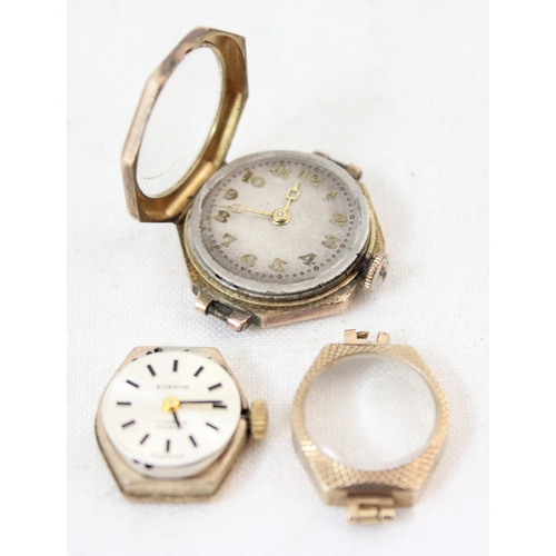 1358 - 2 9ct gold cased cocktail watches, approx 13.95g gross inc glasses and movements,