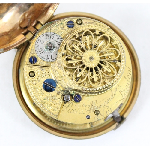 1361 - Richard Alexander of London, a late 18th or early 19th century pair cased verge fusee pocket watch i... 