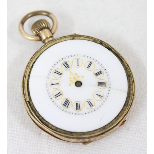 1363 - An antique 14ct gold cased fob watch in parts, unmarked but case back XRF tested as 14ct gold, appro... 