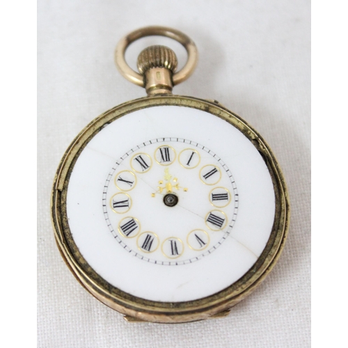 1363 - An antique 14ct gold cased fob watch in parts, unmarked but case back XRF tested as 14ct gold, appro... 