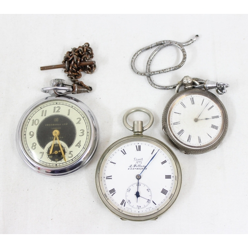 1365 - 3 assorted vintage pocket watches to inc N. Courlander of Richmond fob watch in fine silver case, In... 