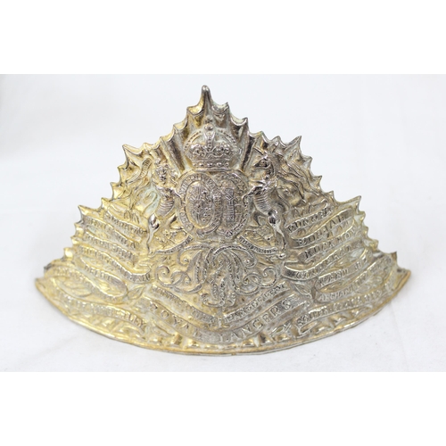 1437 - An early 20th century Kings Crown Royal Lancers helmet plate, post 1902, approx 19cm wide