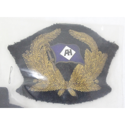 1438 - 3 vintage fabric and gilt metal thread naval badges