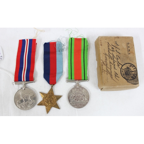 1439 - 3 WW2 medals to inc France & Germany star in original postage box