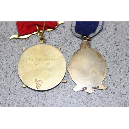 1057 - 2 silver gilt masonic medals, marked for Birmingham 1935 & 1970, one interestingly for Dhofar Lodge ... 