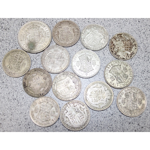 1164 - 13 half crown coins, 0.500% silver and a 1937 silver crown coin, approx 209.08g gross