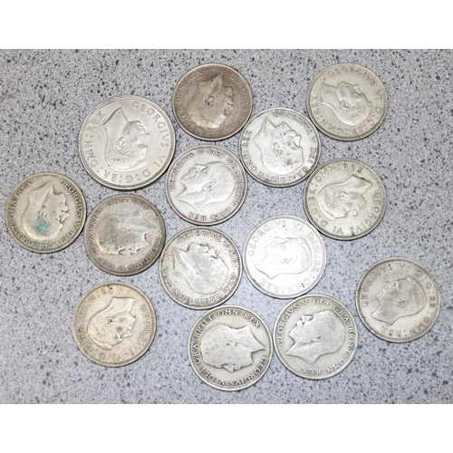 1164 - 13 half crown coins, 0.500% silver and a 1937 silver crown coin, approx 209.08g gross