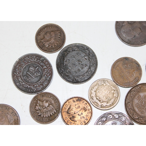 1169 - Qty of assorted antique copper coins,, mainly North American (USA & Canada)