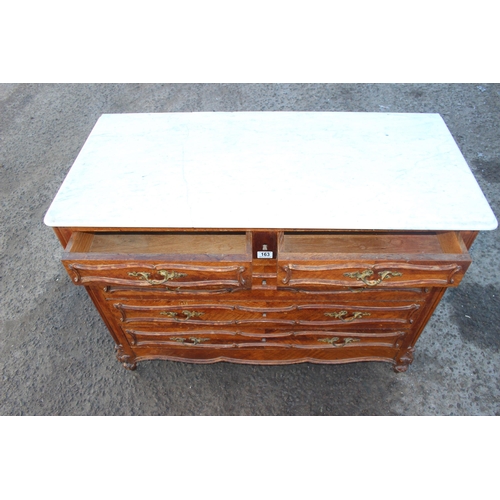 163 - Antique Louis XV style 2 over 4 chest of draws with white marble top, all oak lined