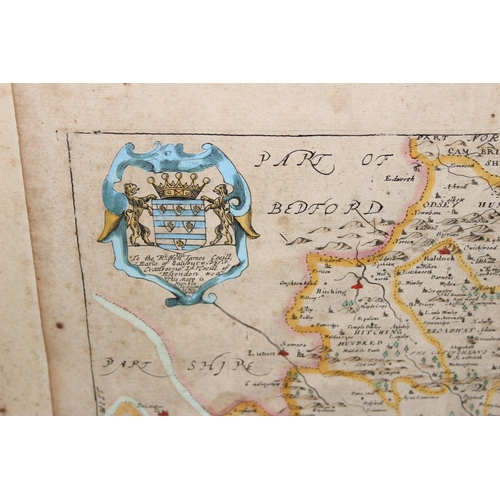 433 - Robert Morden map of Hertfordshire with hand colouring, 18th century