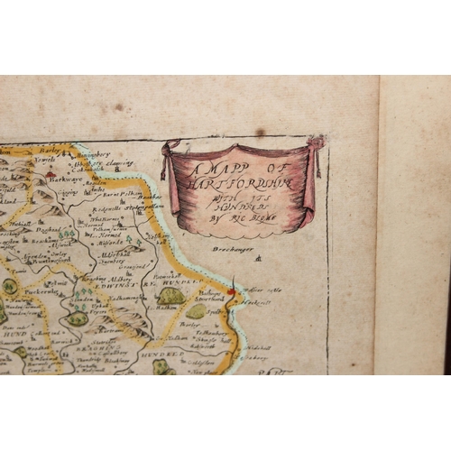 433 - Robert Morden map of Hertfordshire with hand colouring, 18th century