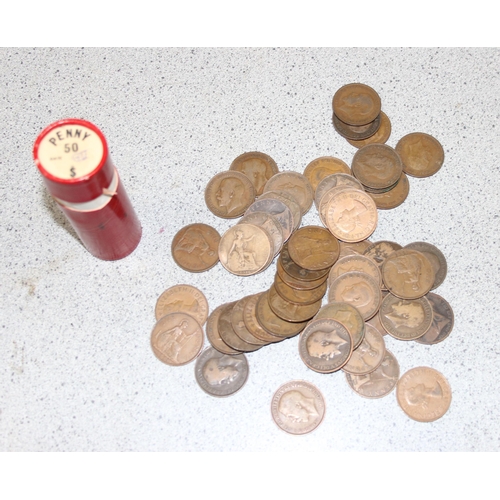 1177 - 18 vintage red cardboard penny tubes containing a qty of coins to inc Heaton mint, seemingly all cor... 