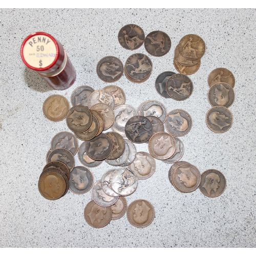 1177 - 18 vintage red cardboard penny tubes containing a qty of coins to inc Heaton mint, seemingly all cor... 