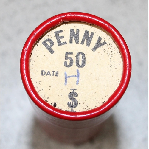 1177 - 18 vintage red cardboard penny tubes containing a qty of coins to inc Heaton mint, seemingly all cor... 