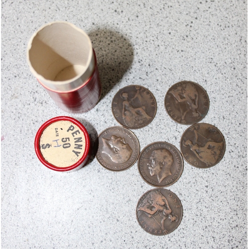 1177 - 18 vintage red cardboard penny tubes containing a qty of coins to inc Heaton mint, seemingly all cor... 