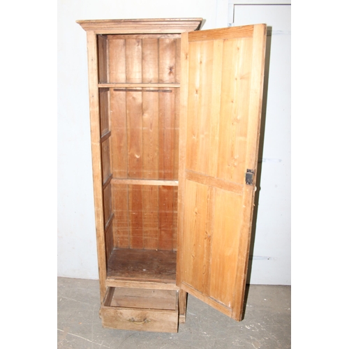 130 - A large Victorian pine hall cupboard with single drawer, approx 198cm tall x 60cm wide