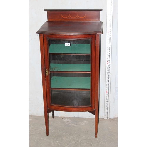 136 - An Edwardian glazed display cabinet or bookcase with key