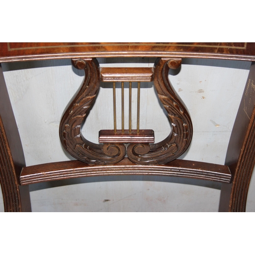 142 - Set of 6 Georgian style dining chairs with lyre backs to include 1 carver