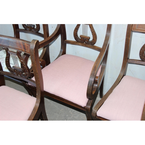 142 - Set of 6 Georgian style dining chairs with lyre backs to include 1 carver