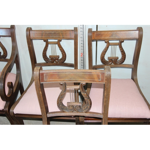 142 - Set of 6 Georgian style dining chairs with lyre backs to include 1 carver