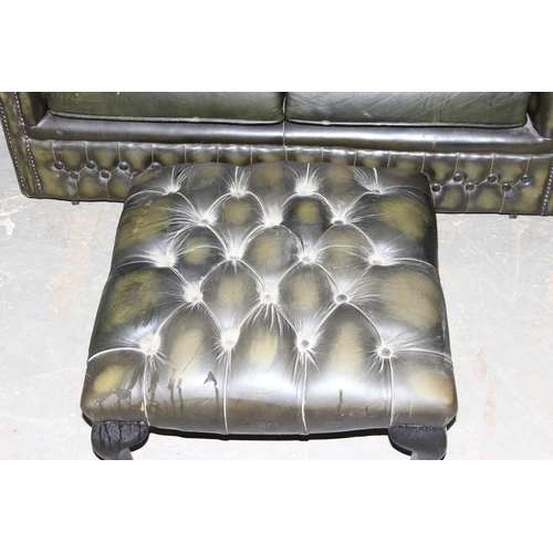 5A - A green Chesterfield high backed 2 seater sofa with matching button footstool