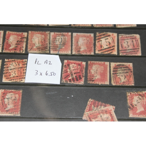 600 - Stamps, GB QV 1d reds, 50 plated copies mixed condition