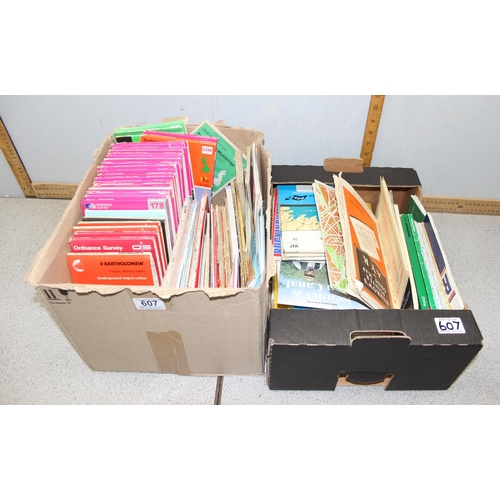 607 - 2 boxes of assorted maps etc