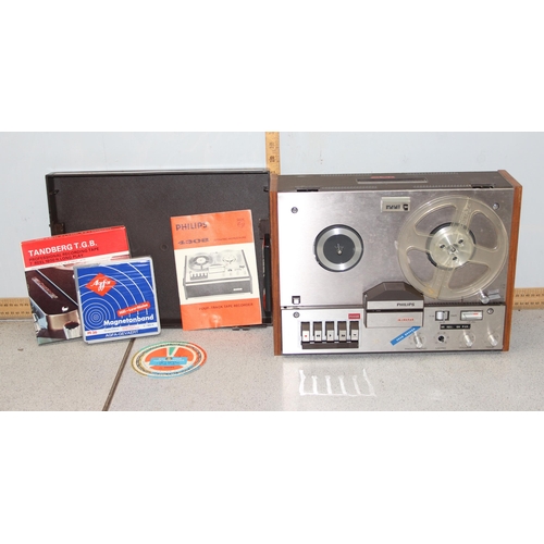 809 - Vintage Philips 4308 reel to reel tape recorder and tapes and accessories etc