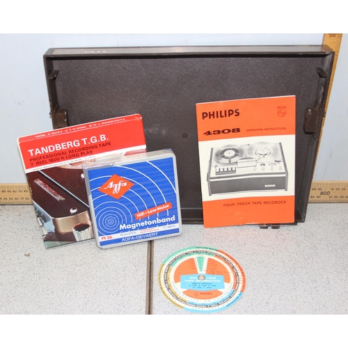 809 - Vintage Philips 4308 reel to reel tape recorder and tapes and accessories etc