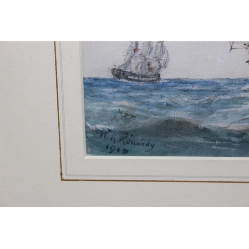 444 - W.R. Kennedy (Late XIX/ Early XX), marine school watercolour of a ship at sail, signed and dated low... 