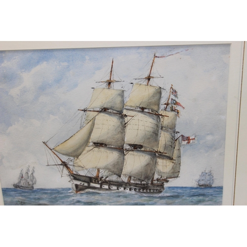 444 - W.R. Kennedy (Late XIX/ Early XX), marine school watercolour of a ship at sail, signed and dated low... 