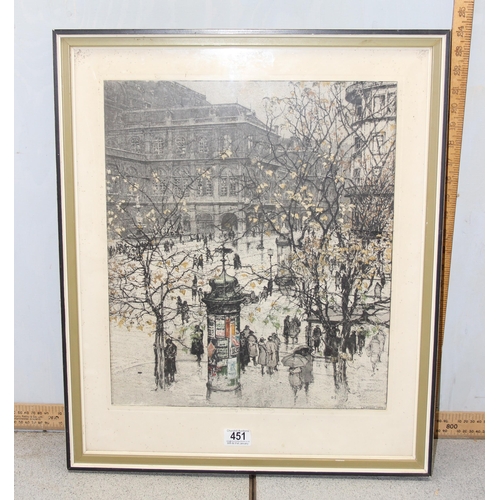 451 - An early 20th century French cityscape drypoint etching with colouring, dated 1st October 1922, indi... 