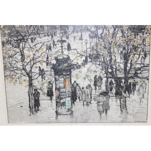 451 - An early 20th century French cityscape drypoint etching with colouring, dated 1st October 1922, indi... 