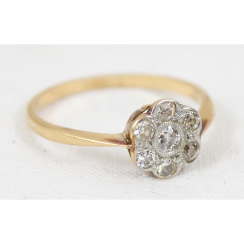 1143 - 18ct gold and diamond floral cluster ring, unmarked but XRF confirmed as 18ct gold, approx size P, a... 