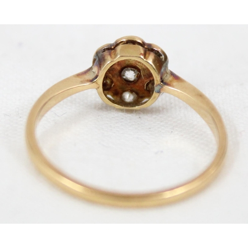 1143 - 18ct gold and diamond floral cluster ring, unmarked but XRF confirmed as 18ct gold, approx size P, a... 